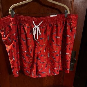 Red Swim Trunks with Rocket Print